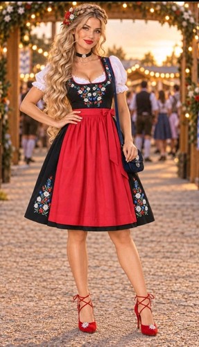 Vintage dirndl schwarz rot - schwarz,